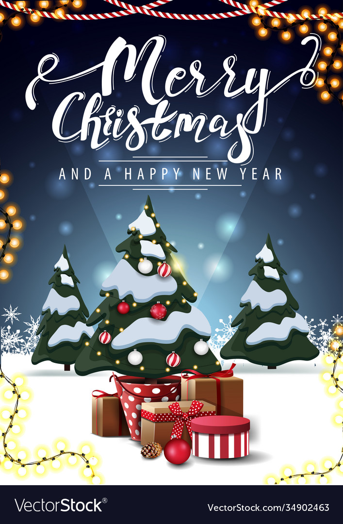 Merry christmas and happy new year vertical blue Vector Image