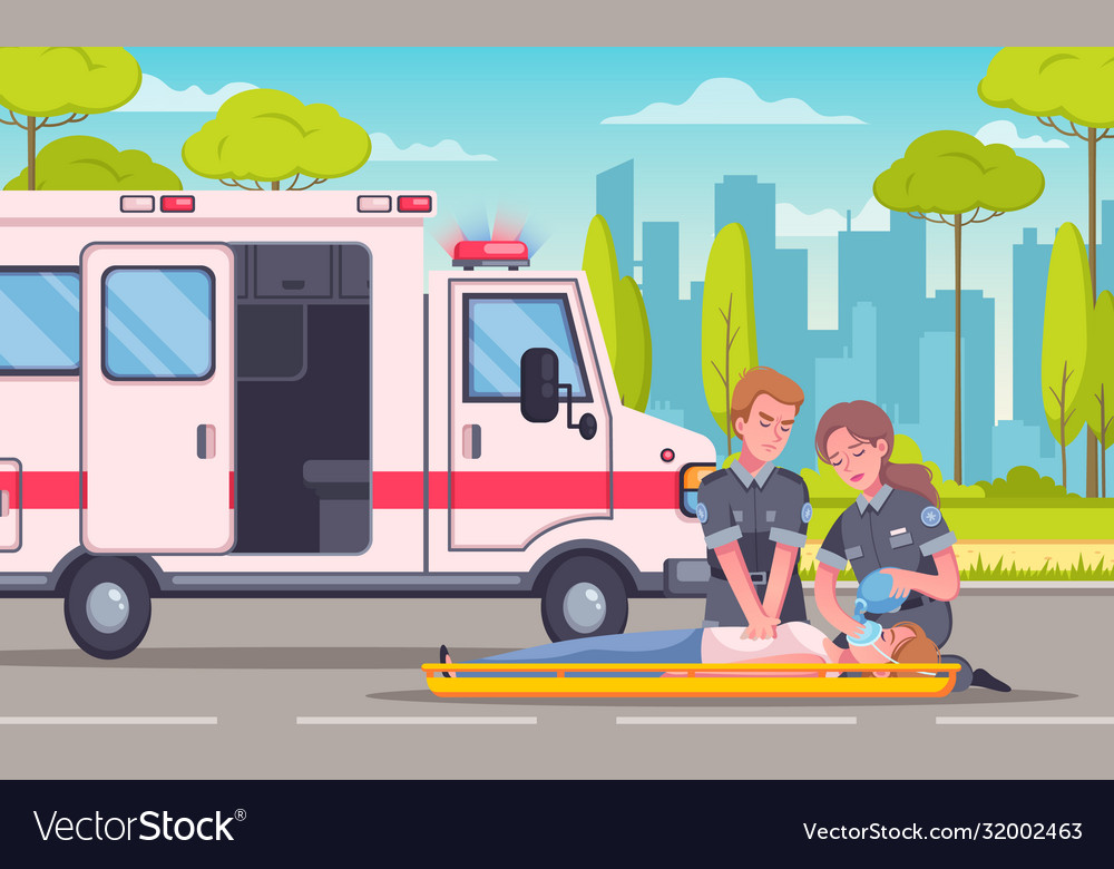 Paramedic emergency cartoon composition Royalty Free Vector