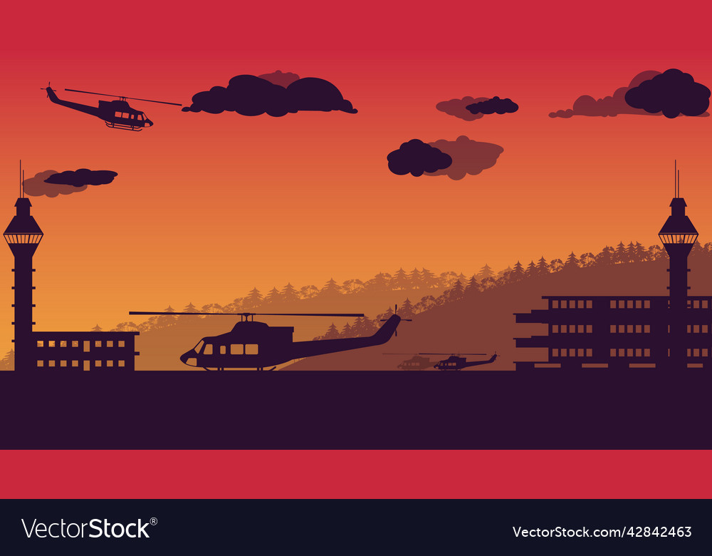 Silhouette of utility helicopter and air traffic Vector Image