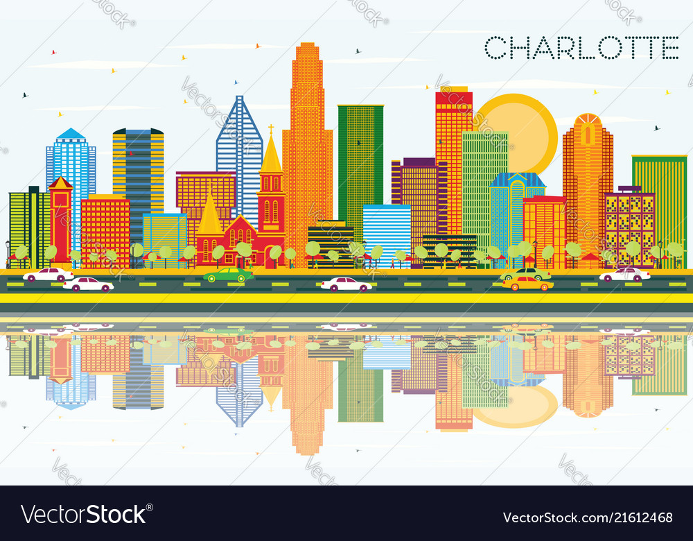 Charlotte North Carolina City Skyline With Color Vector Image