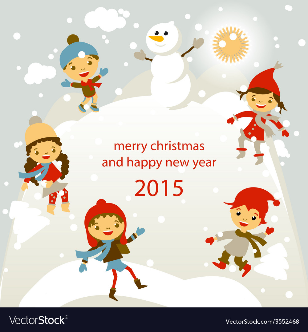 Set of characters funny kids winter snow 2015 Vector Image