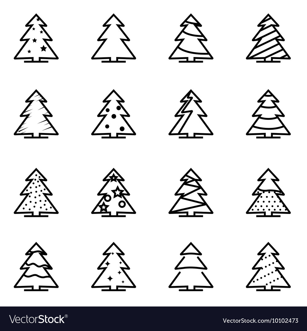 Line Christmas Tree Icon Set Royalty Free Vector Image