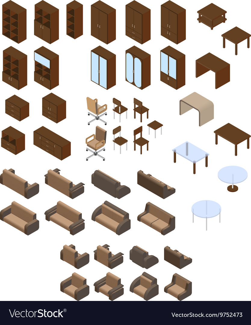 Set of furniture in brown colors Royalty Free Vector Image