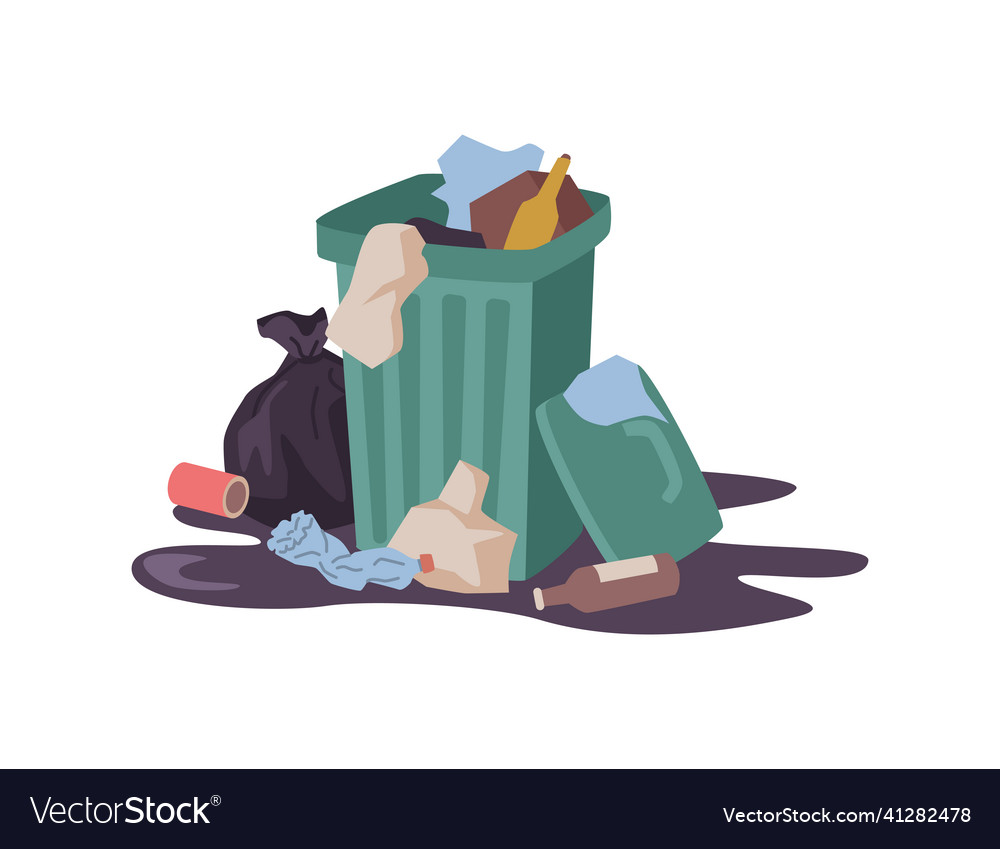 Garbage overflow in rubbish bin pollution problem Vector Image