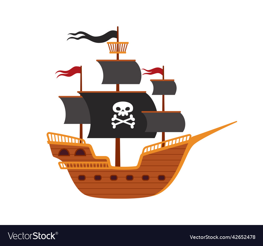 Pirate ship with black sails and crossbone Vector Image