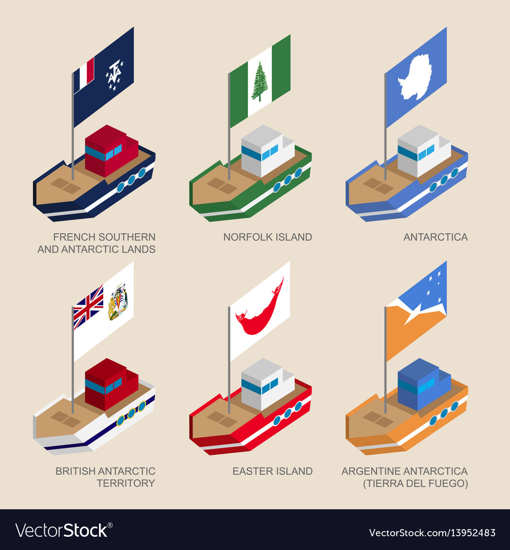 Set isometric ships with flags Royalty Free Vector Image