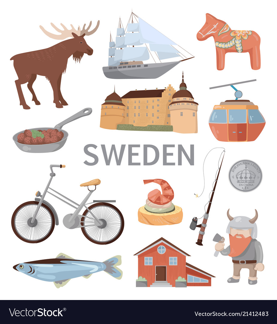 Sweden traditional symbols Royalty Free Vector Image