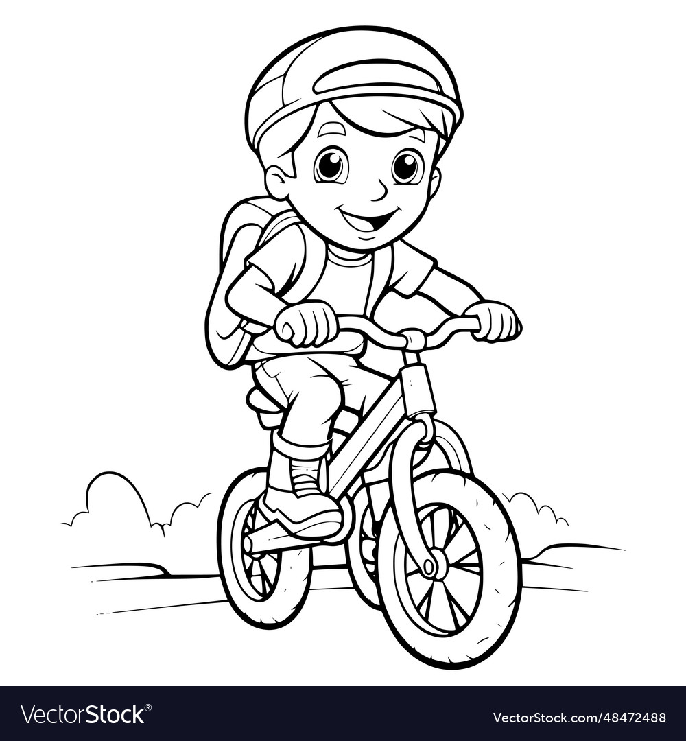 Boy riding bicycle coloring page for kids Vector Image