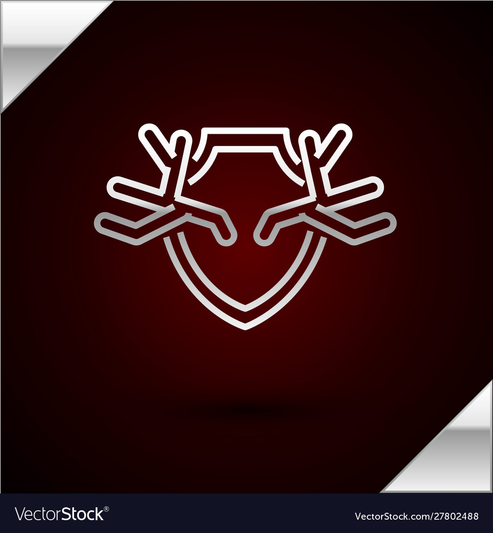 Silver line deer antlers on shield icon isolated