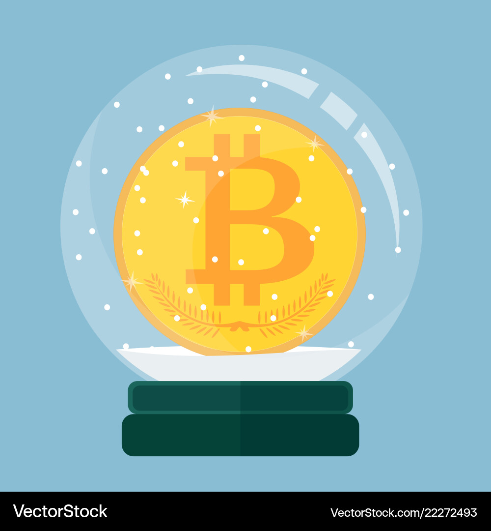 Christmas Card Snow Globe With A Bitcoin Inside Vector Image