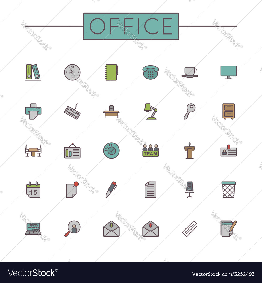 Colored office line icons Royalty Free Vector Image