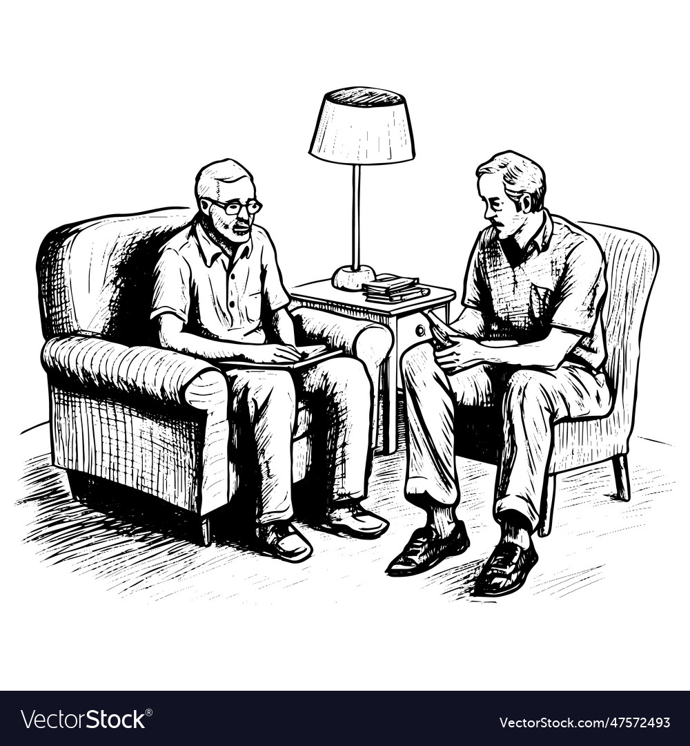 Therapist drawing isolated hand drawn engraved Vector Image