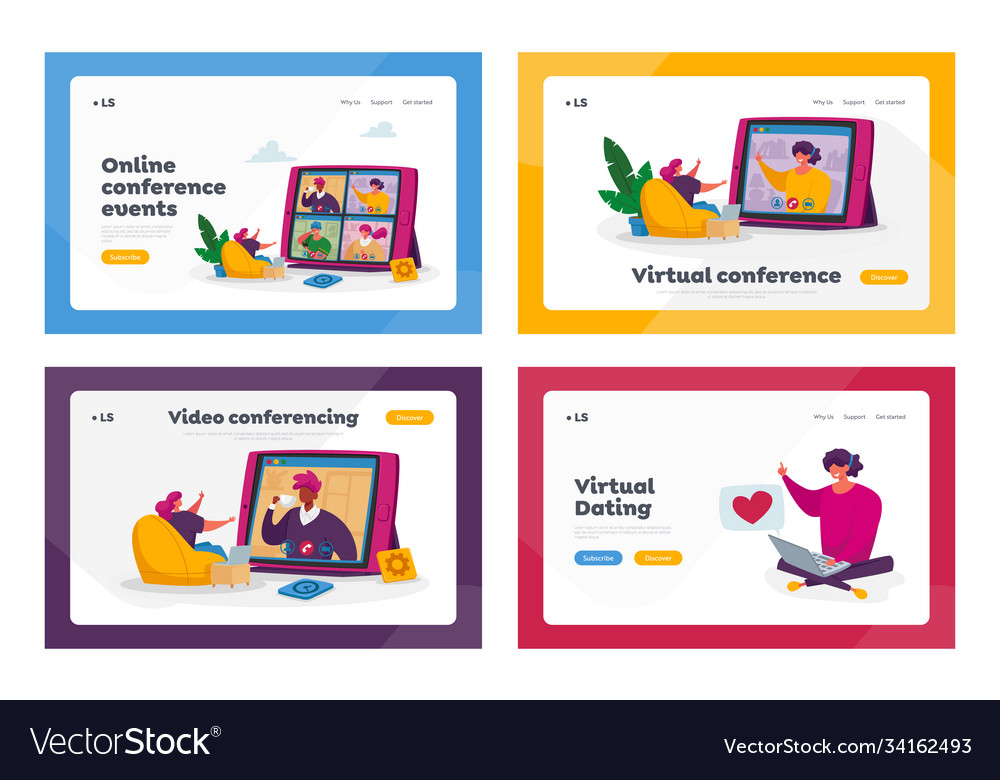 Workers Webcam Group Conference Landing Page Vector Image