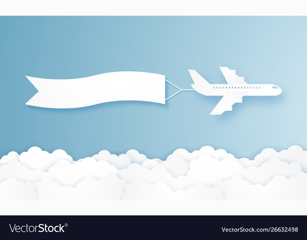 Flying Airplane Pulling Advertising Banner Paper Vector Image