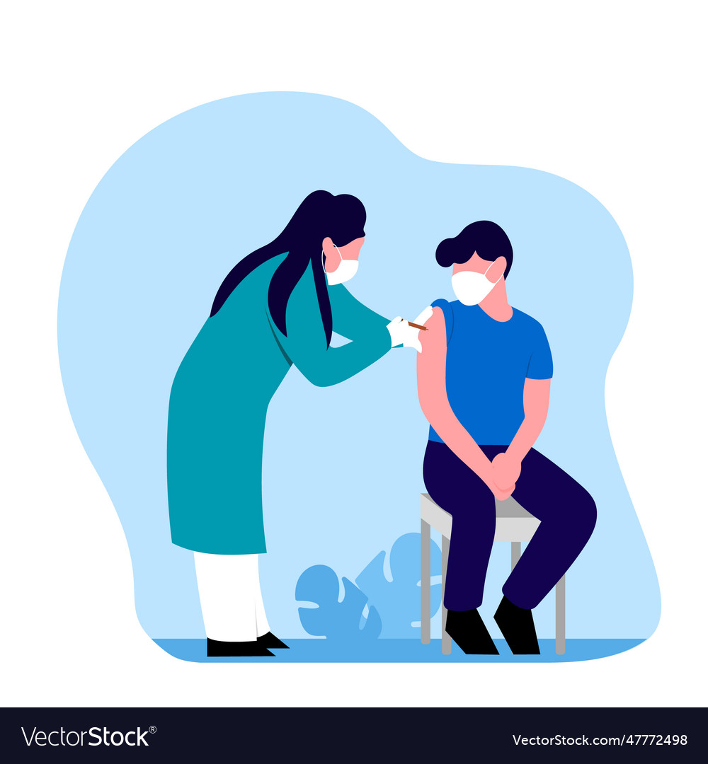 Lady standing near patient and makes antiviral Vector Image