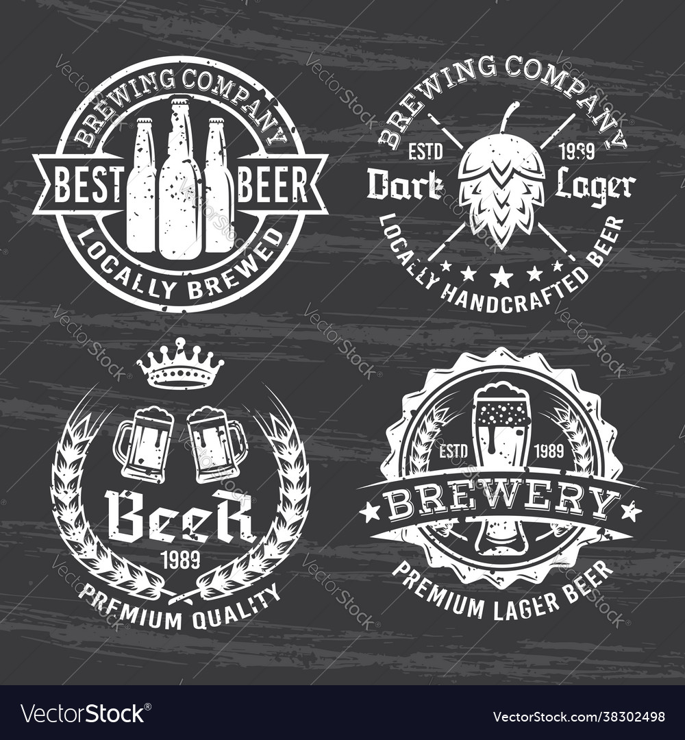 Set for beer and brewery white emblems vector image Set for beer and brewery white emblems