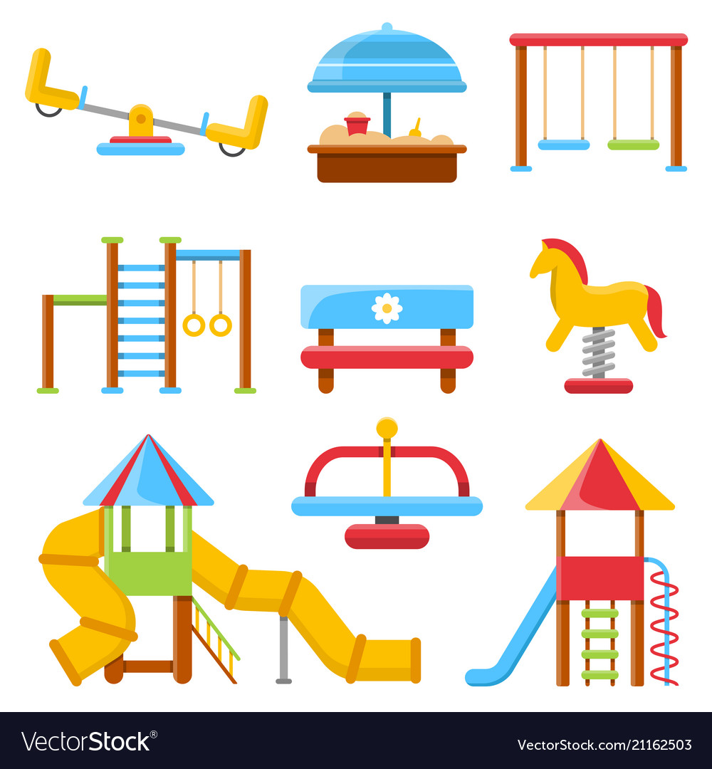 Flat of kids playground with various Royalty Free Vector