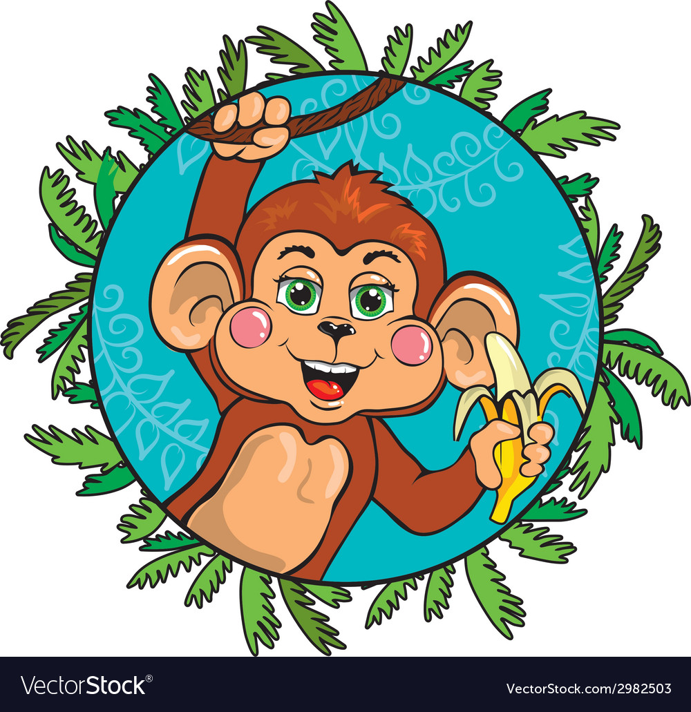 Funny monkey with a banana in her hand As part of Vector Image