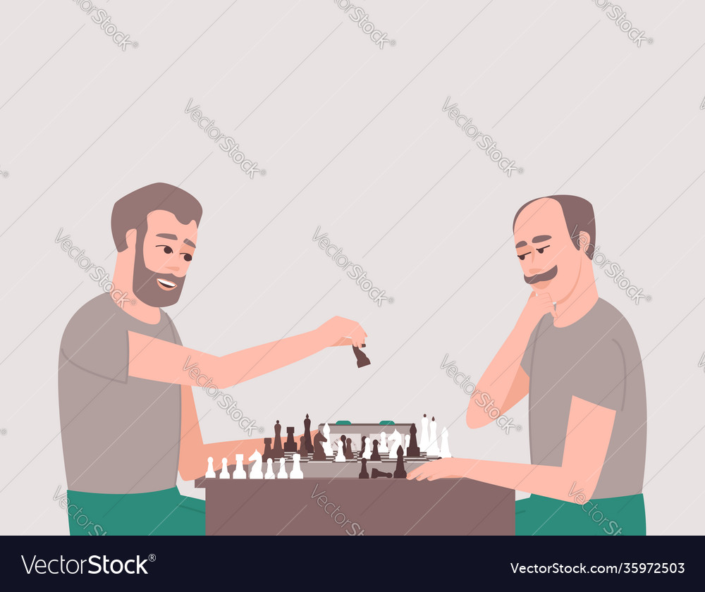 Grown men play chess using a watch to control time