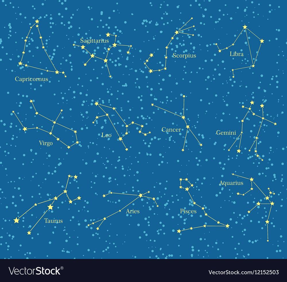 Map Of Constellations Of The Night Sky Night Sky With Constellations Map Royalty Free Vector Image