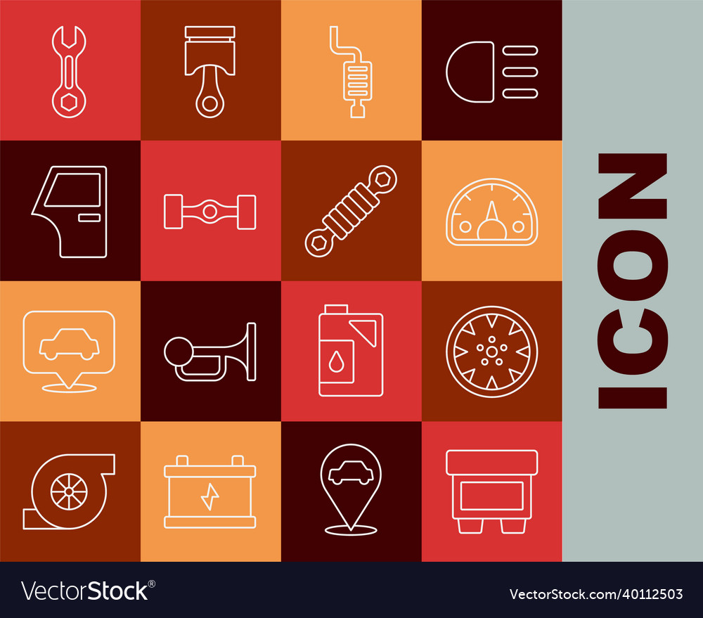 Set line fuse alloy wheel speedometer car Vector Image