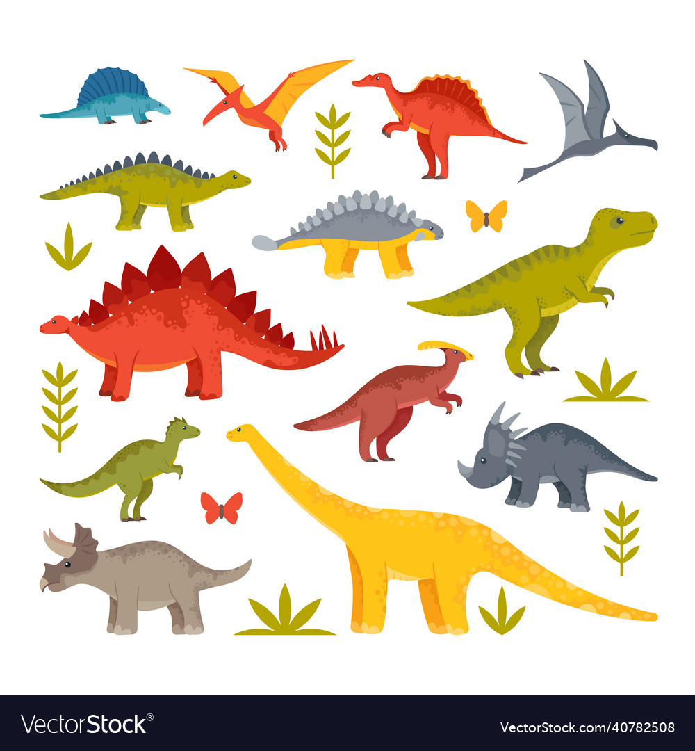 Cute baby dinosaurs dragons and funny dino Vector Image