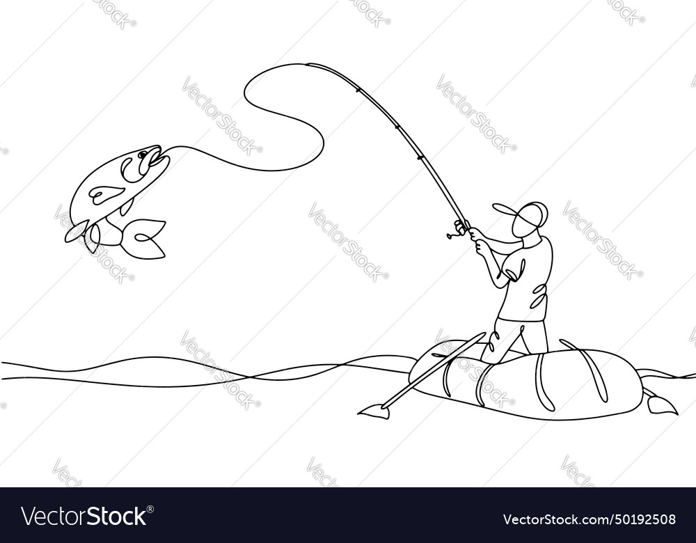 Fisherman catch one line Royalty Free Vector Image