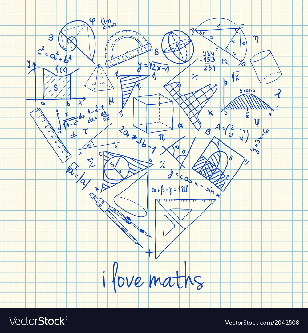 I love math doodles in heart Royalty Free Vector Image