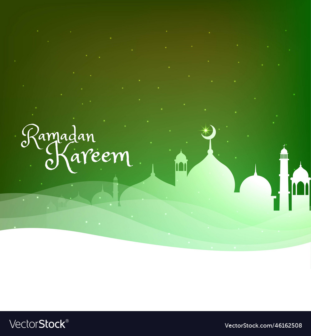 Masjid silhouette on green background with wave Vector Image