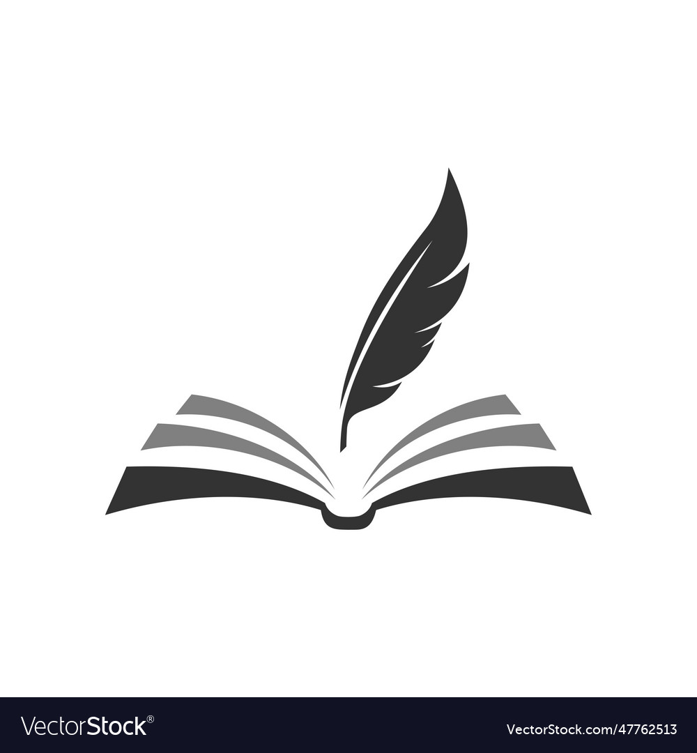 Book and feather flat style logo Royalty Free Vector Image