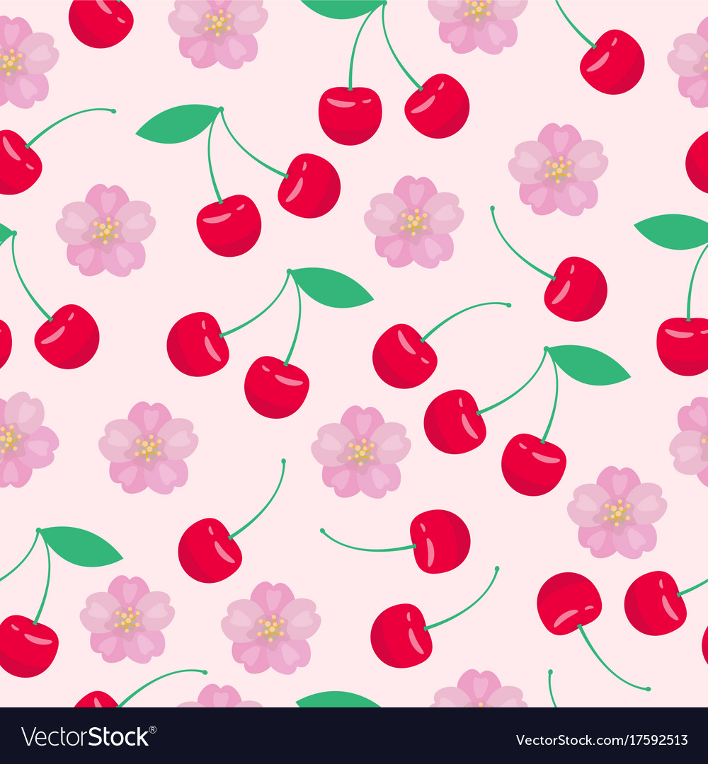 Cartoon fresh cherry fruits in flat style seamless Cartoon fresh cherry fruits in flat style seamless