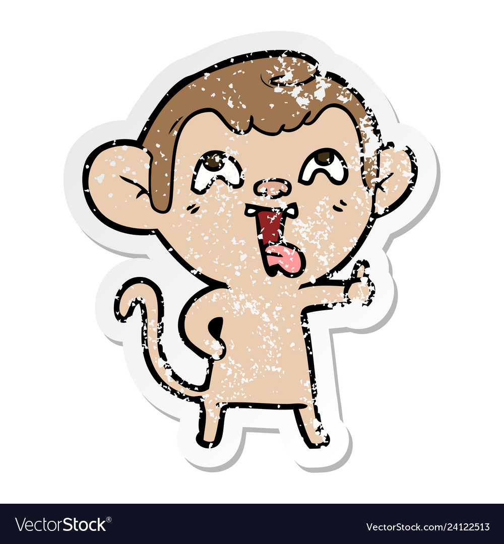 Distressed sticker of a crazy cartoon monkey Vector Image