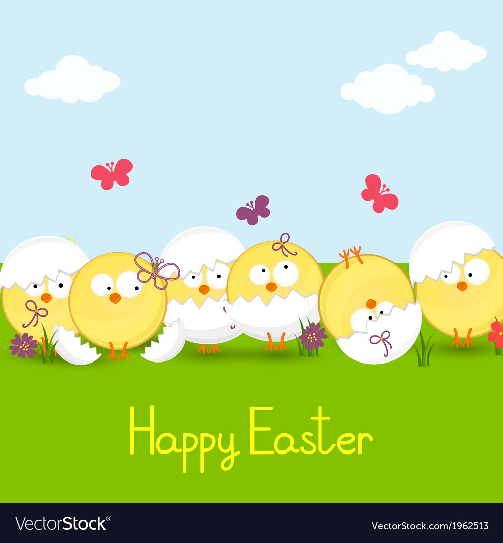 Easter chickens against the sky Royalty Free Vector Image