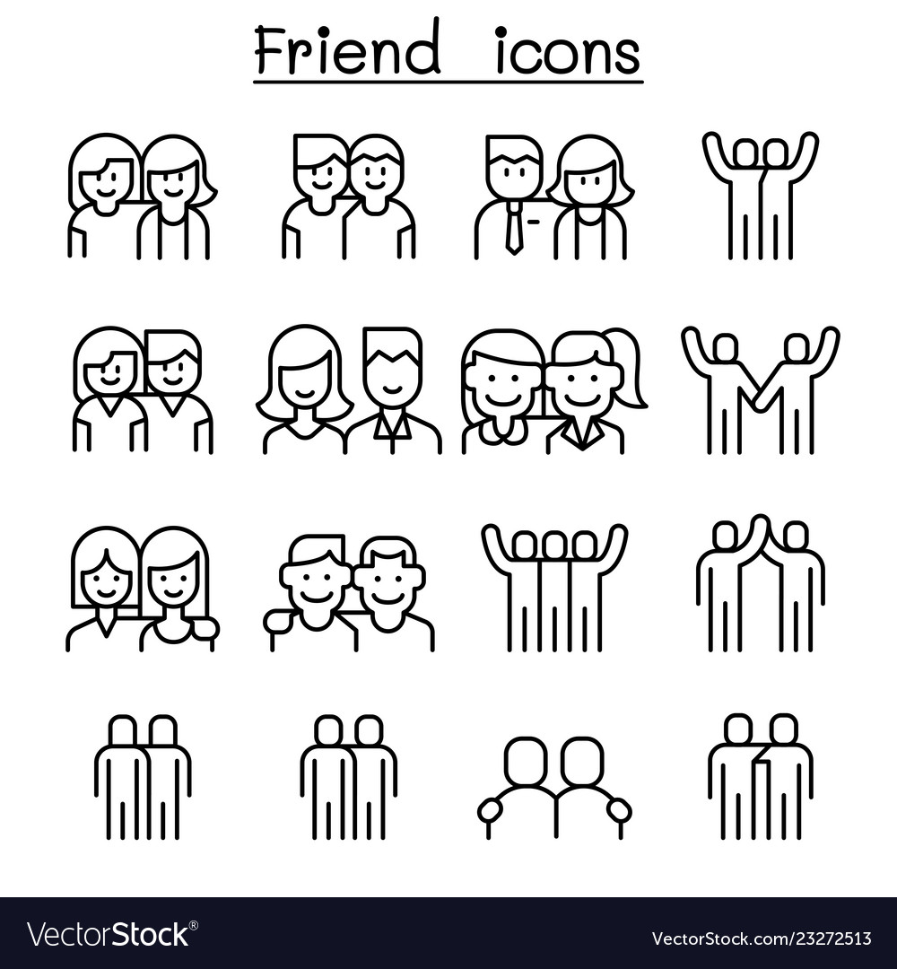 Friendship friend icon set in thin line style Vector Image