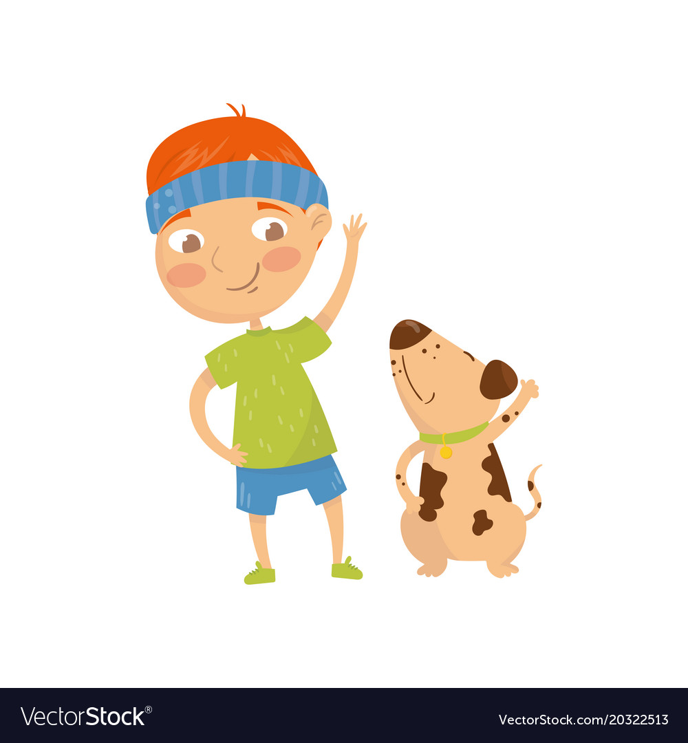 Funny Red Haired Kid Doing Sports Exercises With Vector Image