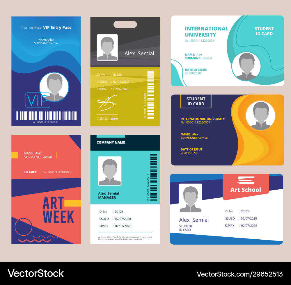 Id card template identification badge for male or Vector Image