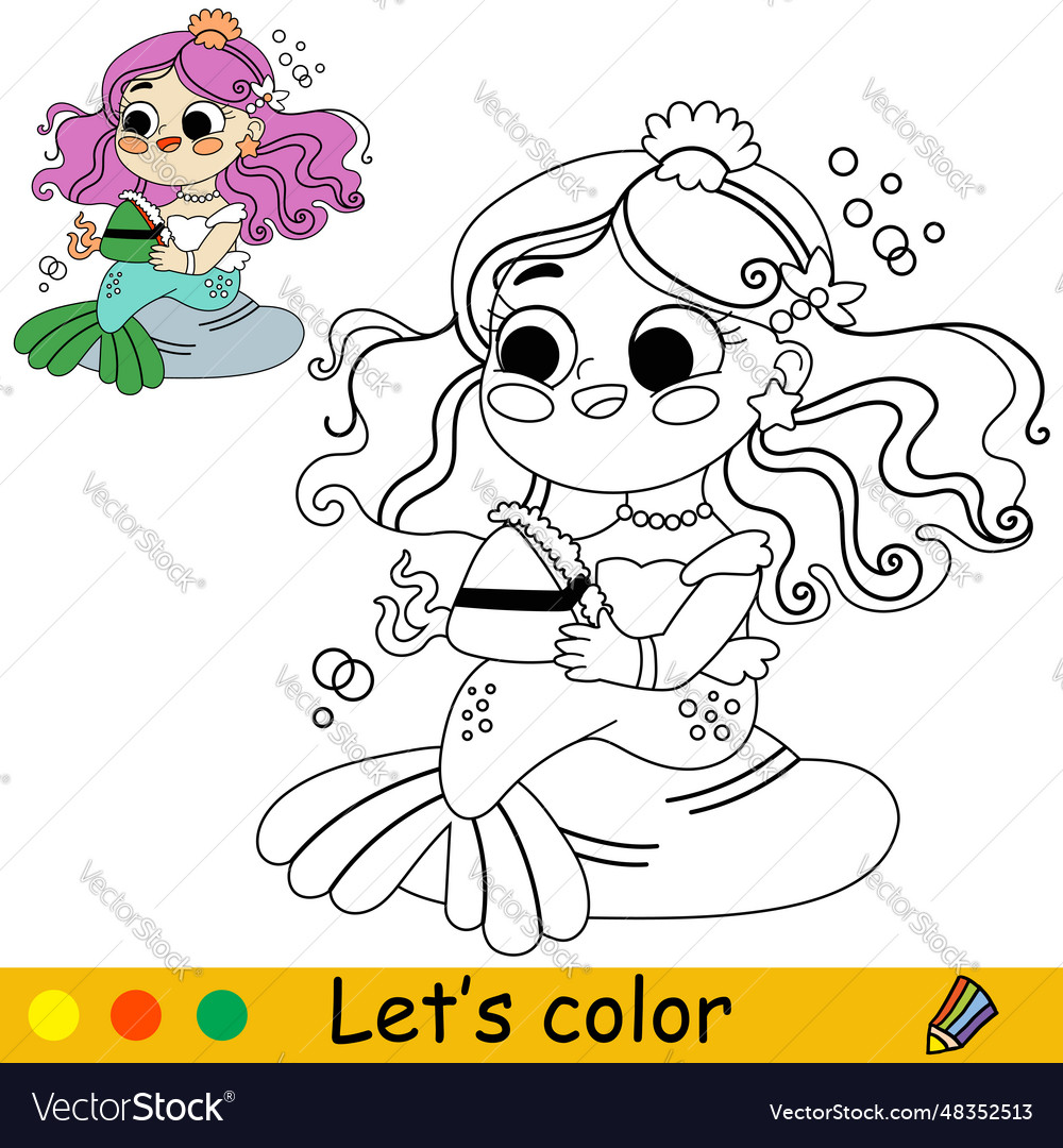 Kids coloring little mermaid with a sandwich Vector Image