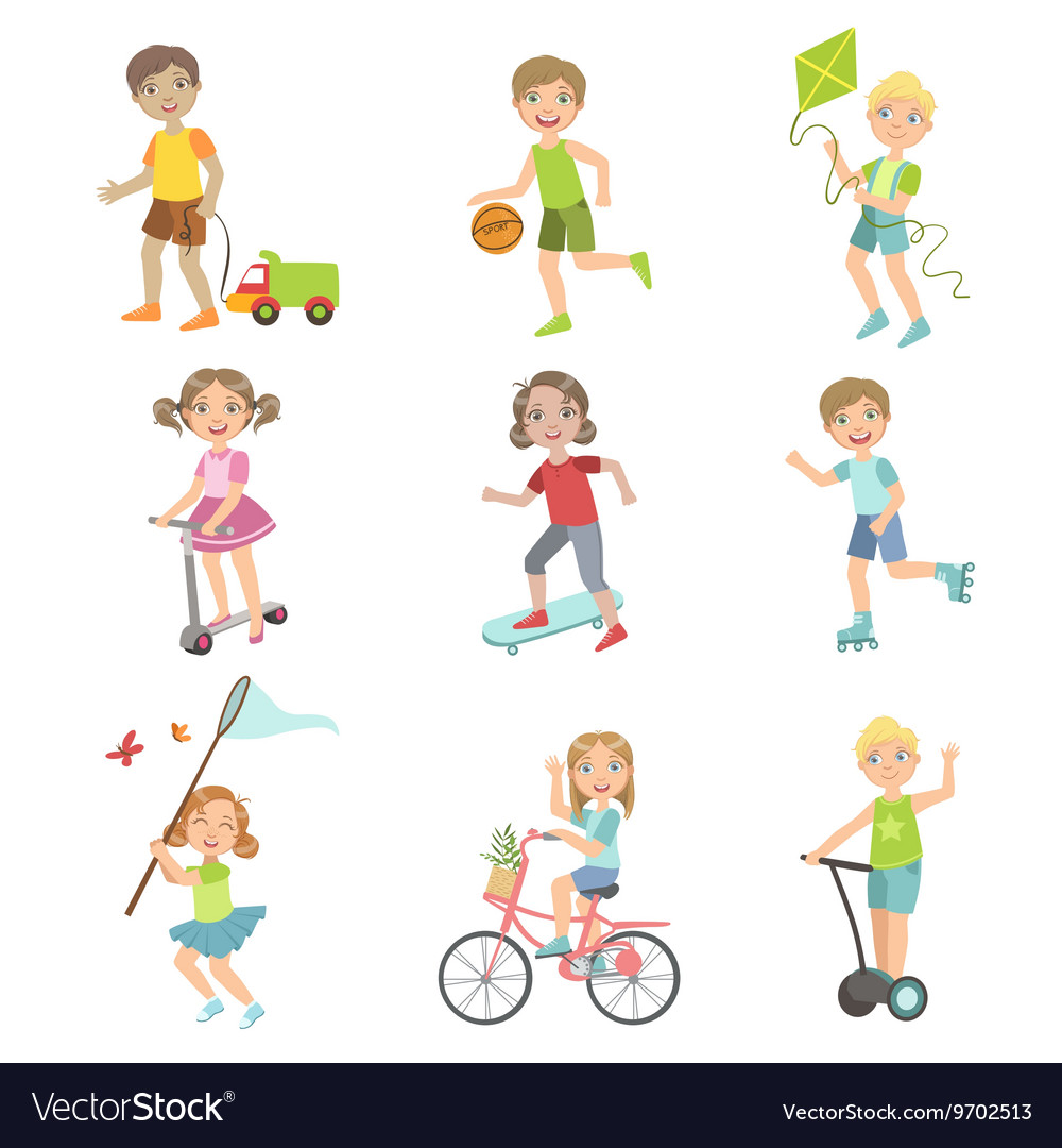 Kids Playing Outside Set Royalty Free Vector Image