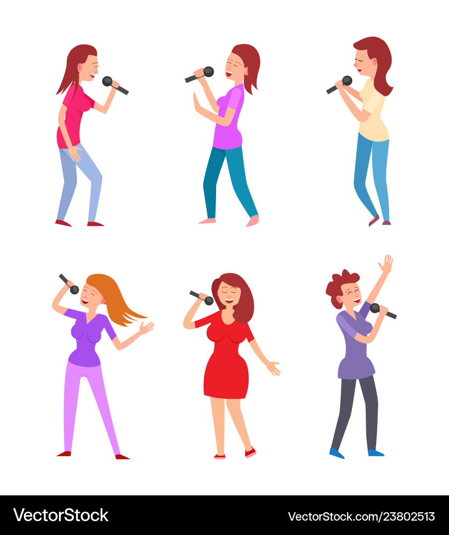 Music singers characters microphones performing Vector Image