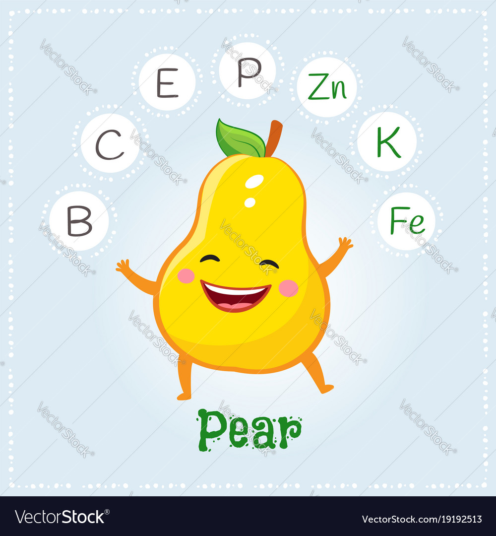 Pear fruit vitamins and minerals funny Royalty Free Vector