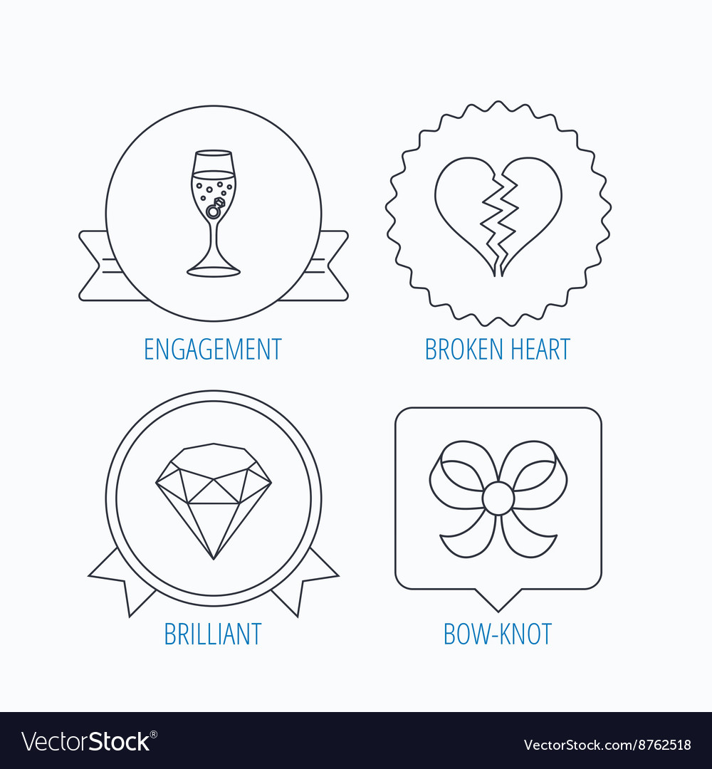 Broken heart brilliant and engagement ring icons Vector Image