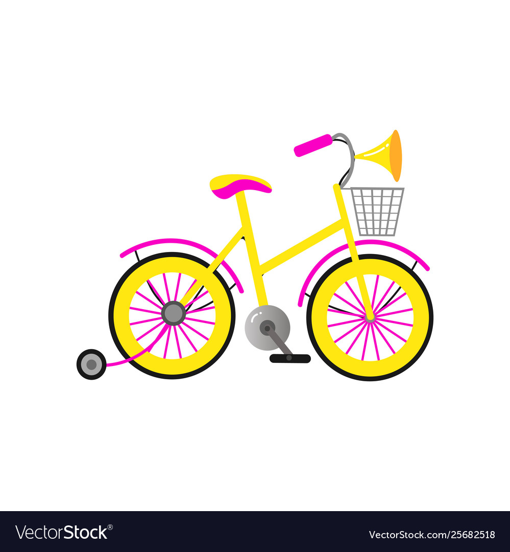 Colorful girl kid bicycle with basket Royalty Free Vector