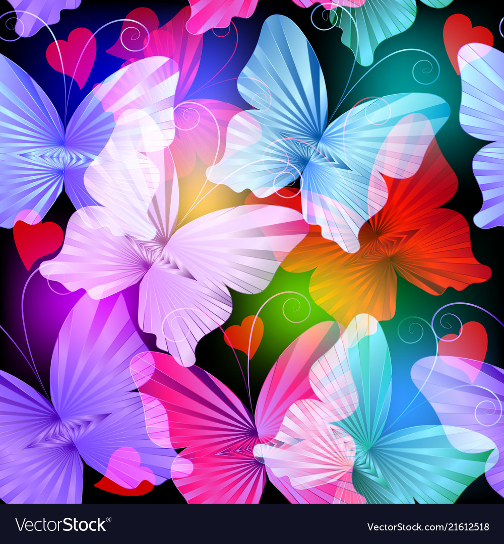 Colorful Glowing Radial Butterflies Seamless Vector Image