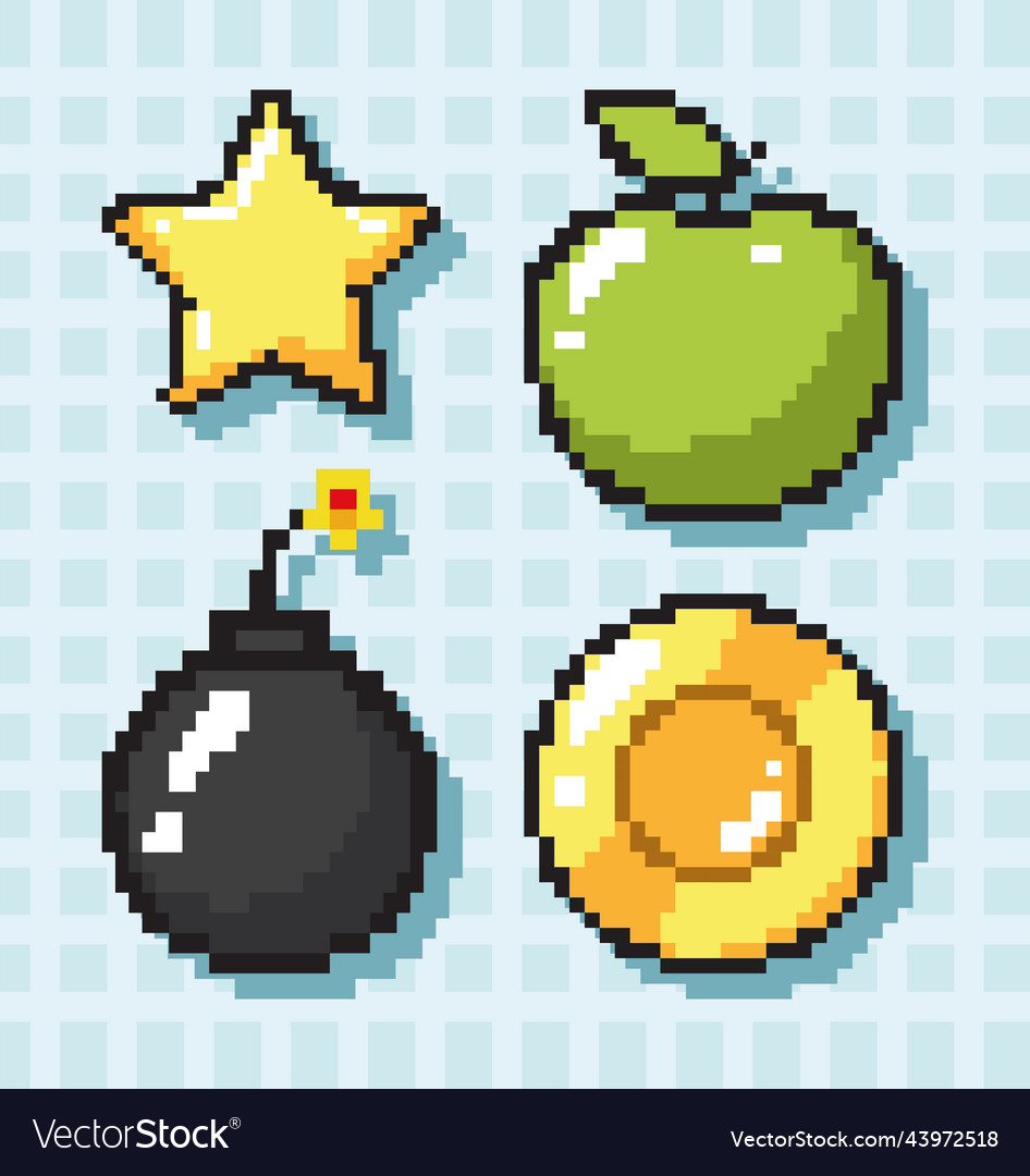 Pixel art icon set - fruits Royalty Free Vector Image