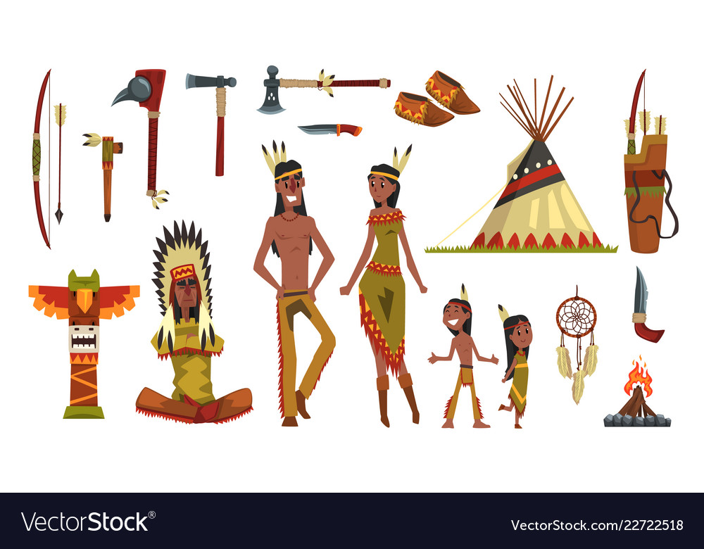 Native american indians and traditional clothes Vector Image