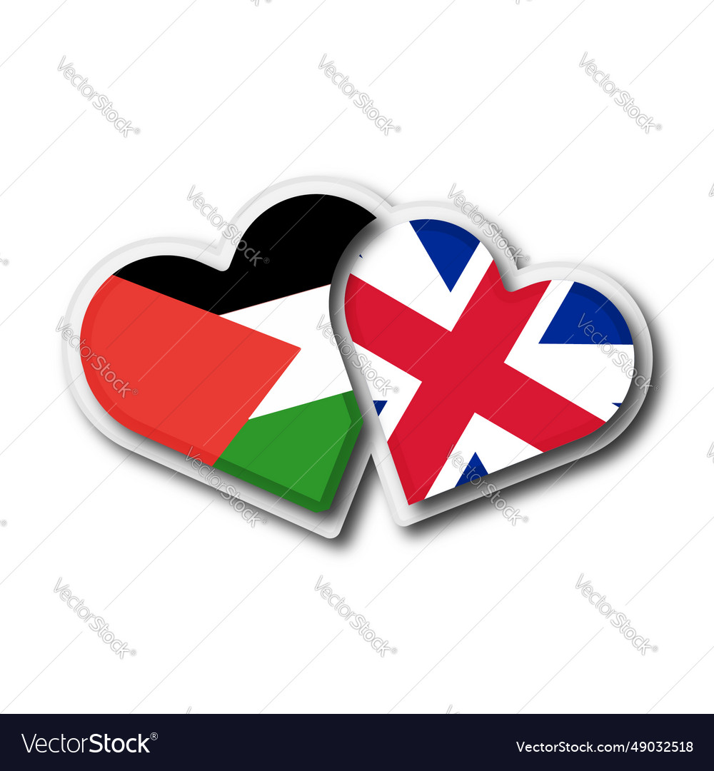 Palestine vs great britain flag heart shape Vector Image
