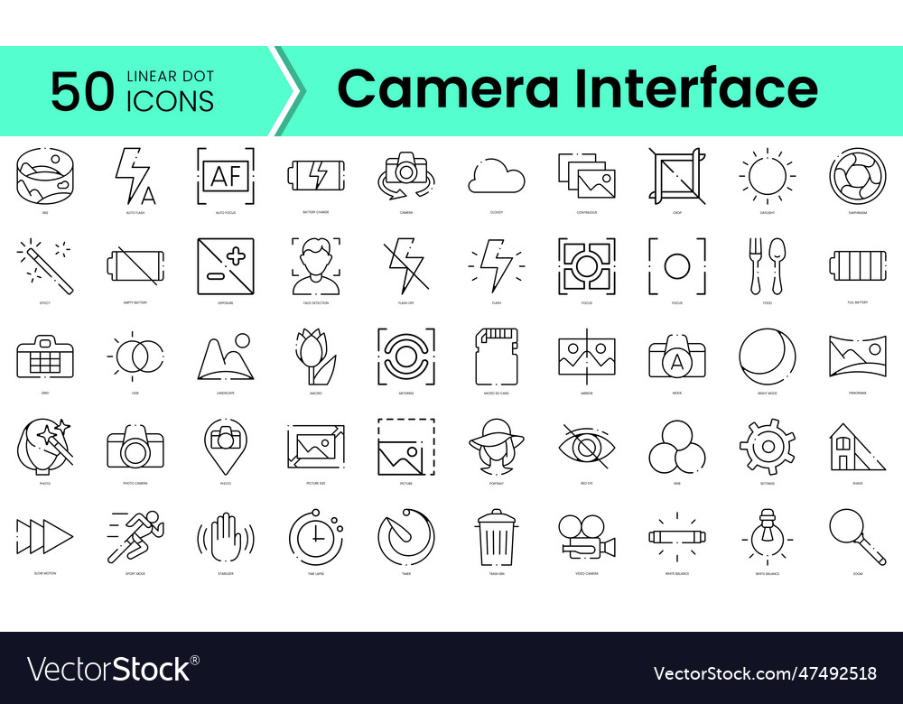 Set of camera interface icons line art style