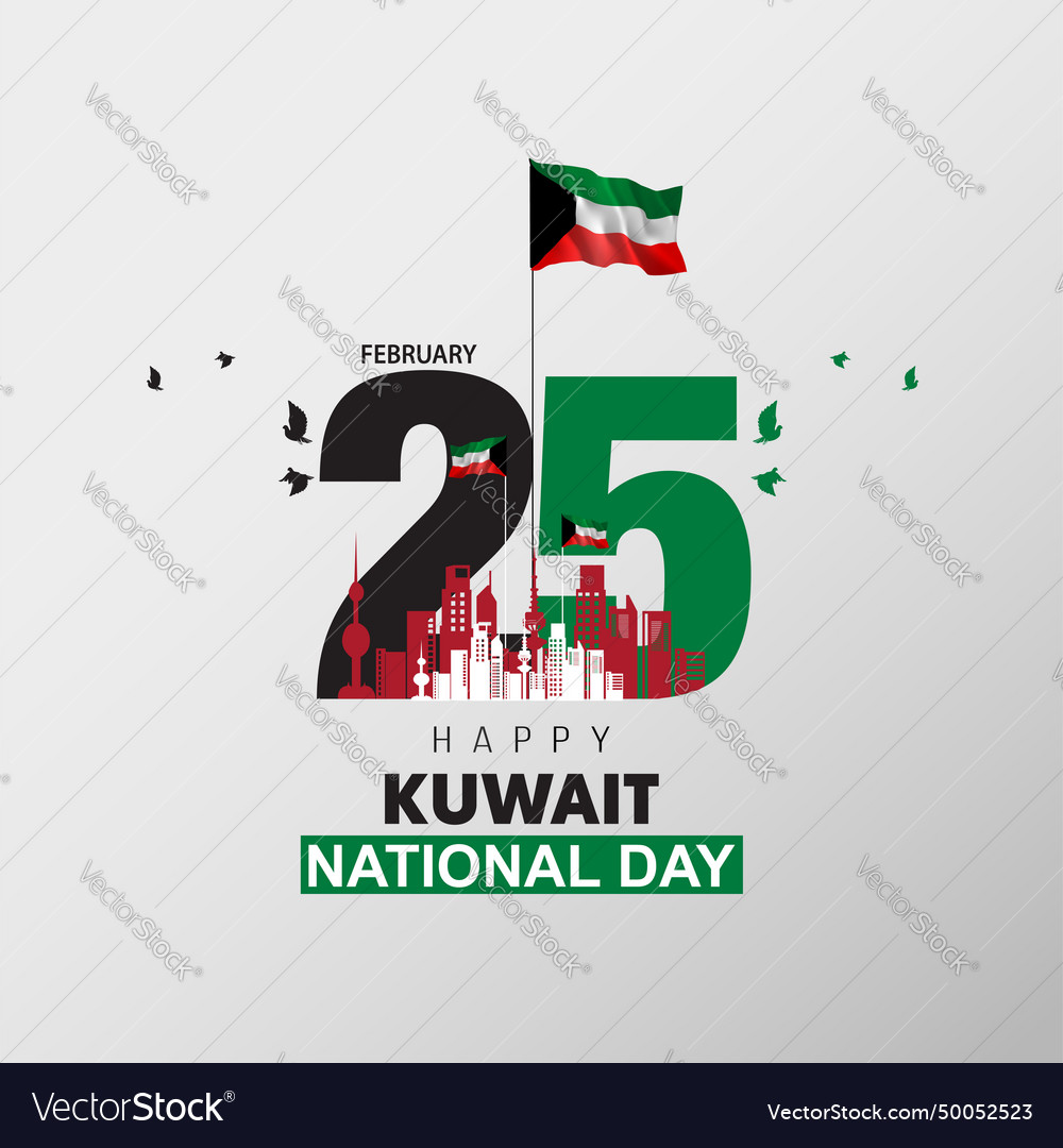 Kuwait national day 25th february with flags Vector Image