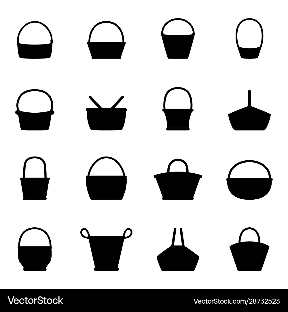 Set silhouettes wicker baskets Royalty Free Vector Image