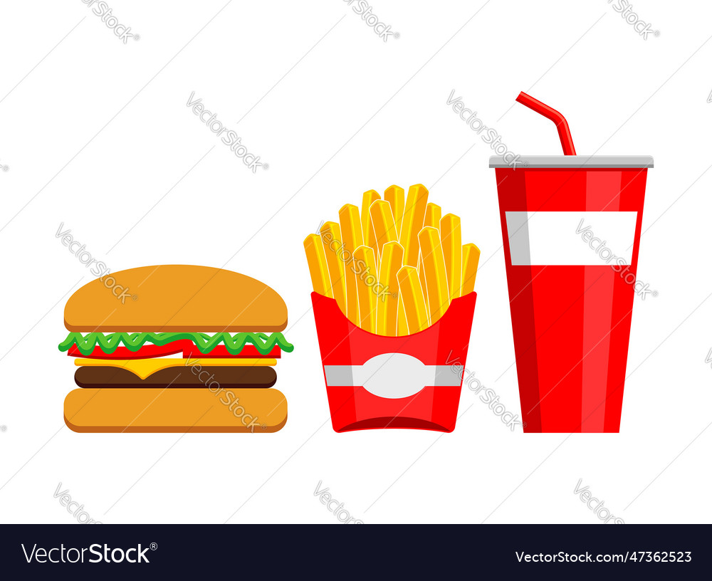 Simple classic burger fries and drink icons Vector Image